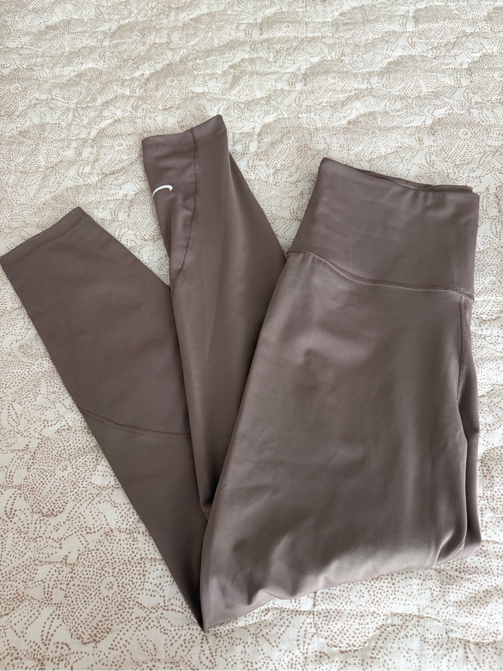 High-Waist Nike Leggings in Taupe w/ Mesh